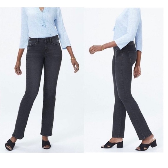 NYDJ Marilyn Straight Leg Charcoal Black High Rise Distressed Jeans 10 Women’s - Picture 1 of 15